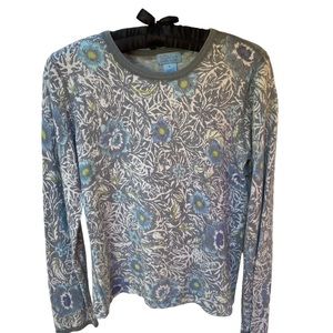 Sigrid Olsen So Blue Floral Sweater Size M Button Shoulder 100% Cotton EUC